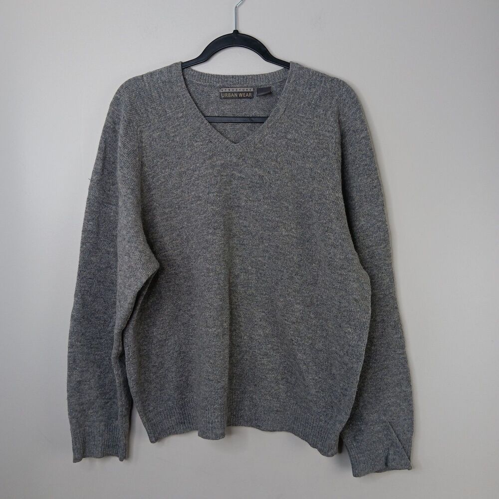 Vintage  Men Sweater Structure Urban Wear  Large Gray 100% Lambswool Dad Relaxed